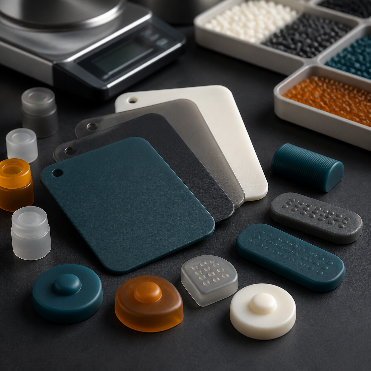 TPE material samples in different colors and textures