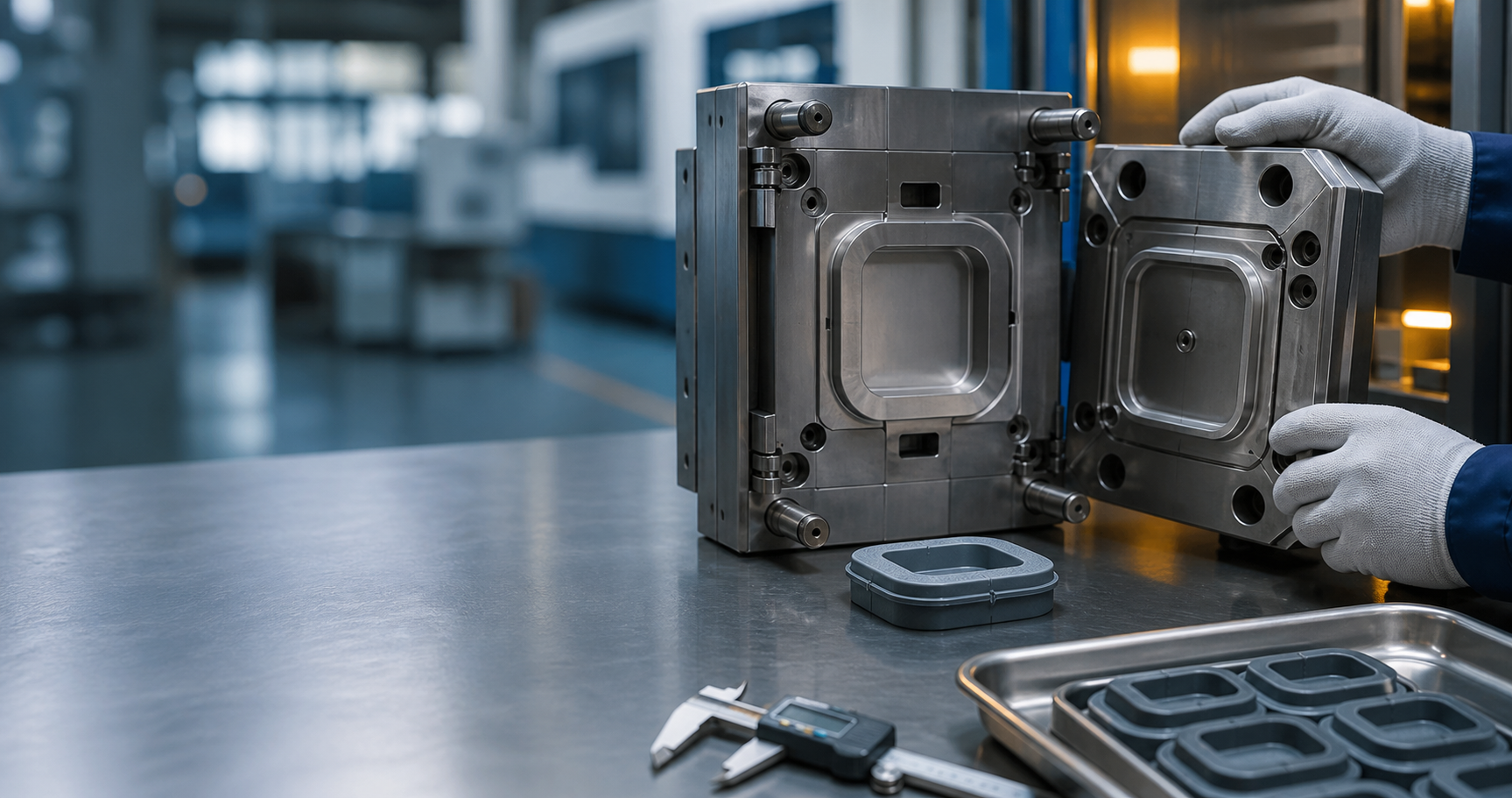 Precision mold and inspection sample in a TPE production cell